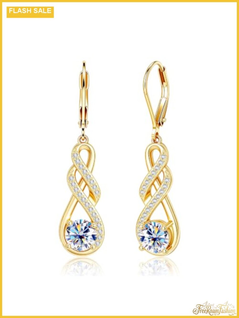 2ct Moissanite Dangle Earrings Infinity Leverback Drop 14K Gold Plated